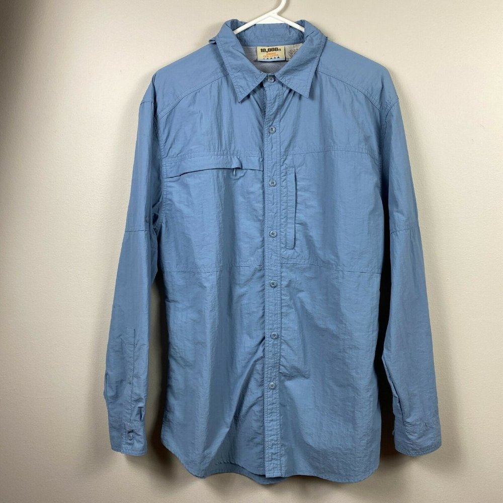 Vented Fishing Outdoor‎ Shirt M Mens Blue Button Up Long Tabbed Sleeve